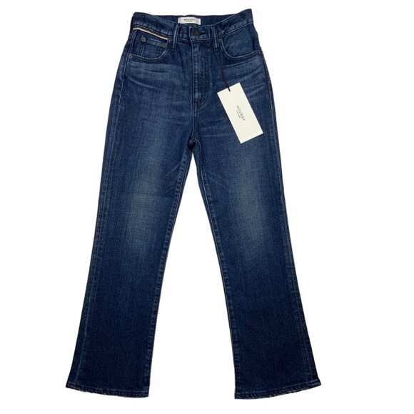 Moussy Vintage Emma Cropped Flare Hi Jean 24 Dark Blue High Waist Zip Fly - Picture 1 of 12